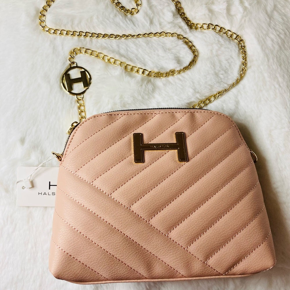 Halston Heritage Blush Pink Quilted Crossbody with Gold Chain